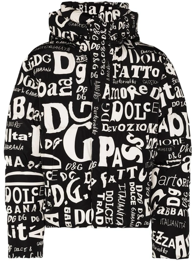 Shop Dolce & Gabbana Slogan Print Padded Jacket In Black