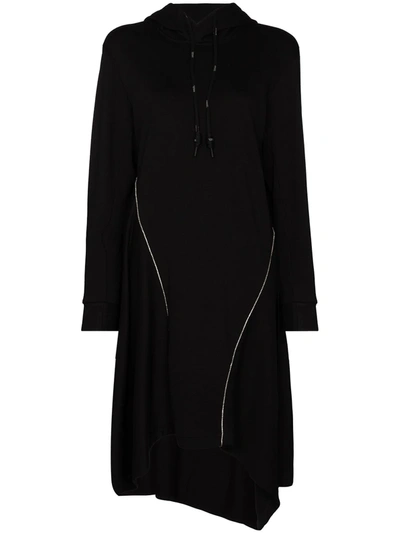 Shop Angel Chen Hooded Asymmetric Midi Dress In Black