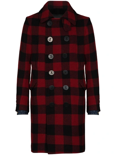 Shop Dsquared2 Double-breasted Check Coat In Red