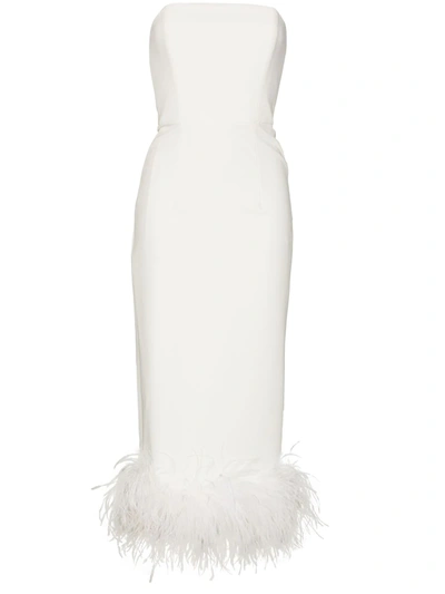 Shop 16arlington Minelli Feather-trim Strapless Midi Dress In White