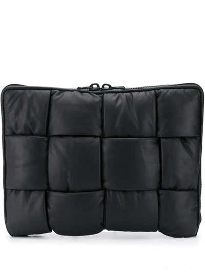 Shop Bottega Veneta Padded Maxi Intrecciato Woven Laptop Pouch In Black