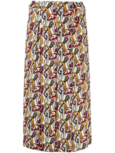Shop Victoria Beckham Printed Pleated Midi Skirt In Neutrals