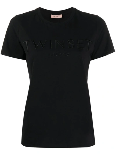 Shop Twinset Logo-embroidered T-shirt In Black