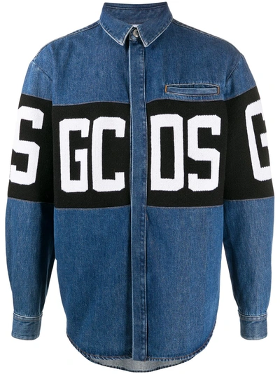 Shop Gcds Logo-print Denim Shirt In Blue