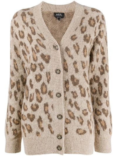 Shop Apc Leopard Print Longline Cardigan In Neutrals