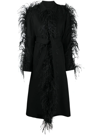 Shop Giambattista Valli Belted Feather Detail Coat In Black