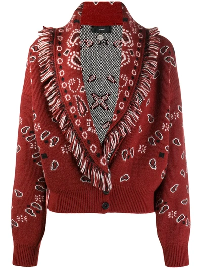 Shop Alanui Bandana Intarsia-knit Cardigan In Red