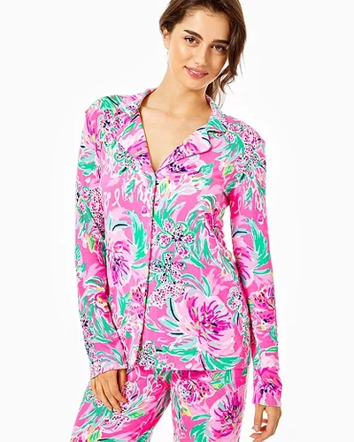 Shop Lilly Pulitzer Women's Pajama Knit Button-up Top Size 2xl, Festive Fantasy -  In Multicolor