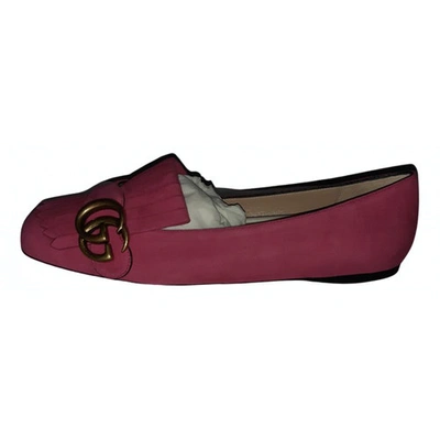 Pre-owned Gucci Marmont Suede Ballet Flats