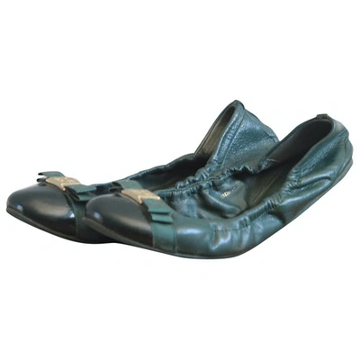 Pre-owned Carolina Herrera Leather Ballet Flats In Green