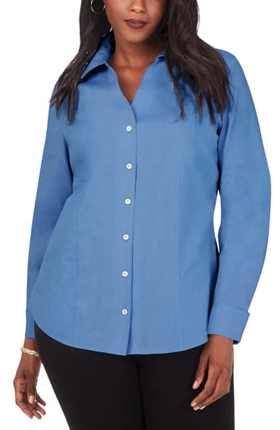 Shop Foxcroft Lauren Non-iron Pinpoint Button-up Shirt In Mountain Blue