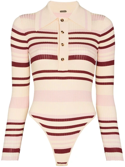 Shop Dodo Bar Or Penny Ribbed-knit Bodysuit In Multicolour