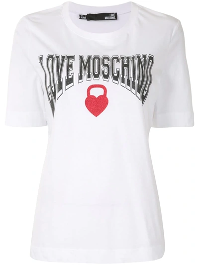 Shop Love Moschino Glitter Logo Print T-shirt In White