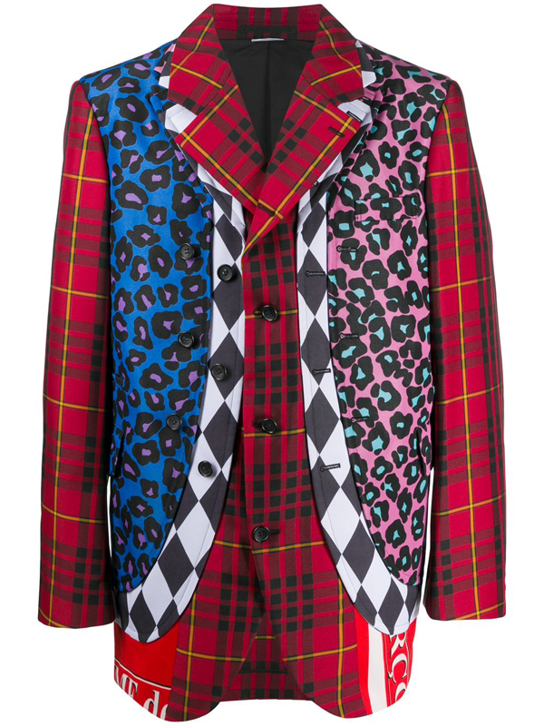 Comme Des Garcons Homme Deux Pattern Mix Jacket In Red Modesens