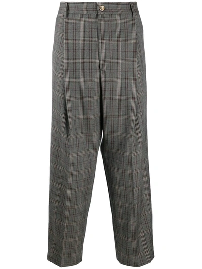 Shop Barena Venezia Checked Loose-fit Trousers In Grey