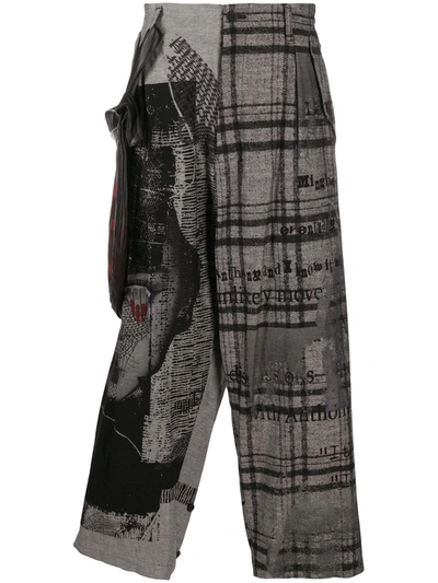 Shop Yohji Yamamoto Cropped Asymmetric Check Trousers In Black