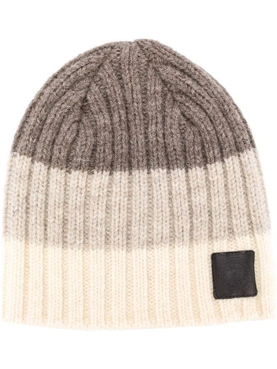 Shop Canada Goose Tricolour Knit Hat In Neutrals