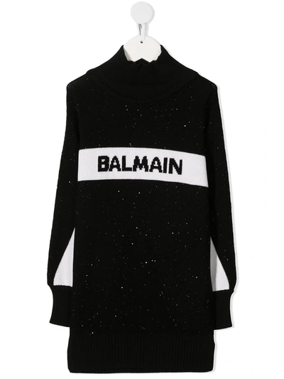 Shop Balmain Long Sleeve Knitted Logo Jumper In Black