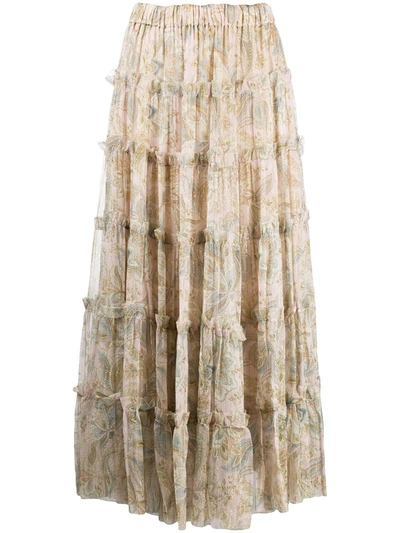 Shop Zimmermann Paisley Ruffle Skirt In Pink