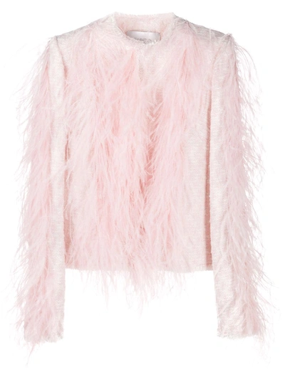 Shop Giambattista Valli Ostrich Feather Long-sleeved Jacket In Pink