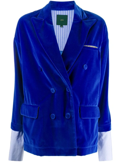 Shop Jejia Contrast-cuffs Double-breasted Jacket In Blue
