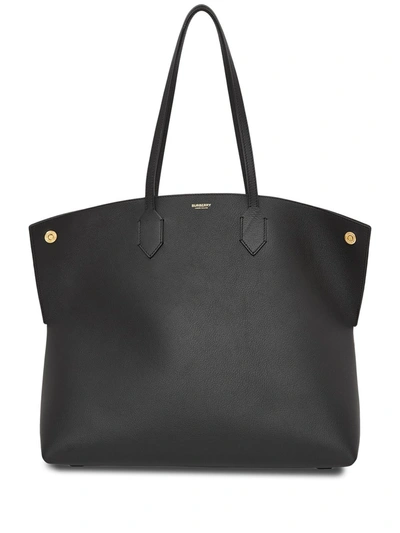 Shop Burberry Large Society Leather Tote Bag In Black
