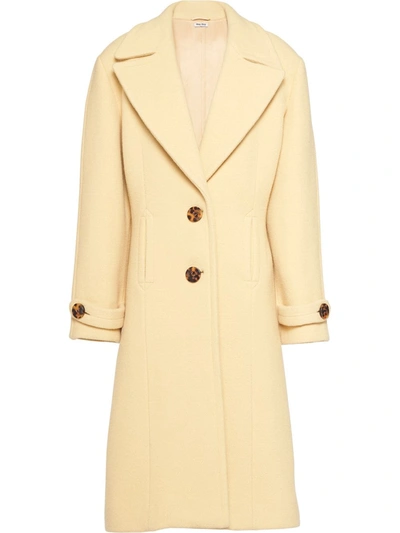 Shop Miu Miu Single-breasted Mid-length Coat In Yellow