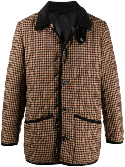 Shop Mackintosh Check-print Diamond-quilt Jacket In Brown