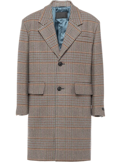 Shop Prada Checked Single-breasted Coat In Grey
