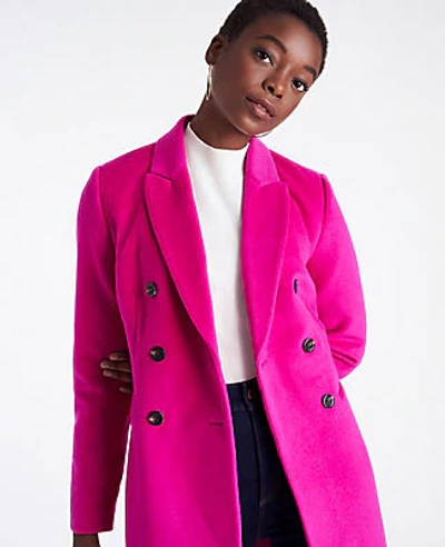 Shop Ann Taylor Double Breasted Chesterfield Coat In Pink Magenta