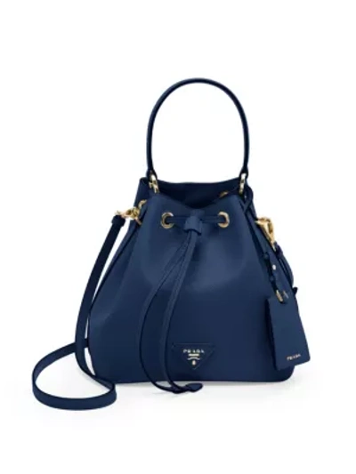 Shop Prada Women's Leather Bucket Bag In Bluette