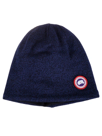 Shop Canada Goose Logo Patch Beanie In Navy Heather