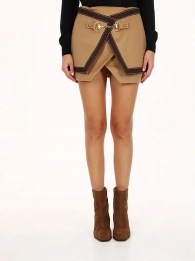 Shop Balmain Stirrup Wool Skirt In Beige