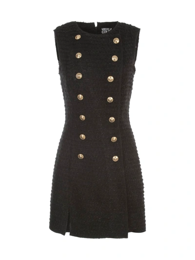Shop Versace Jeans Couture Doule Breasted Tweed Dress W/s In Nero