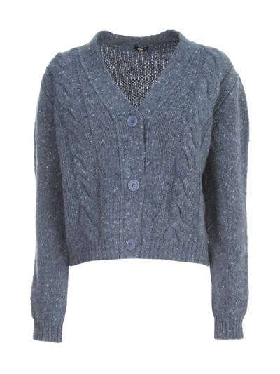 Shop Aspesi Tweed Cardigan V Neck W/braids In Azzurro