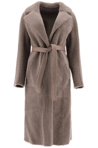 Shop Blancha Reversible Shearling Coat In Elephant (grey)