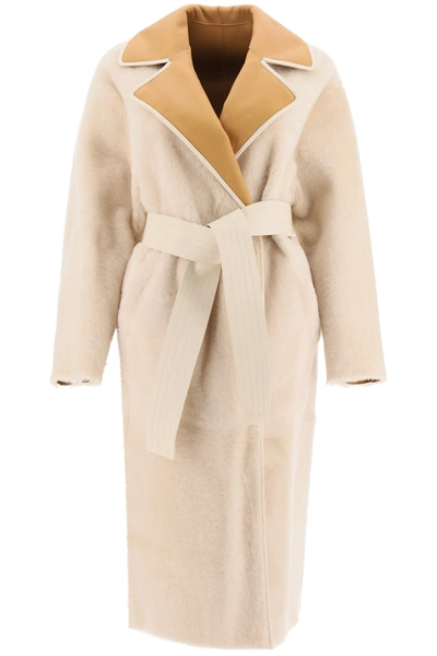 Shop Blancha Two-tone Reversible Shearling Coat In Ivory Camel (beige)