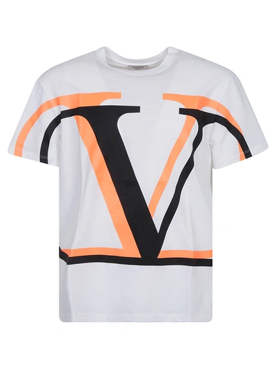 Shop Valentino Logo Print T-shirt In White/black/orange