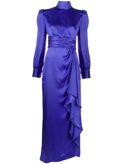 Shop Alessandra Rich Side Draped Long Sleeve Dress In Purple