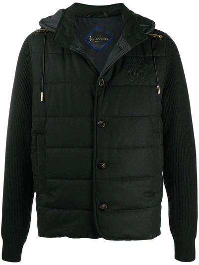Shop Billionaire Padded Flannel Bomber Jacket In Black