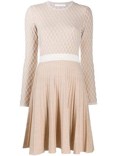 Shop Hugo Boss Mixed-structure Knitted Dress In Neutrals