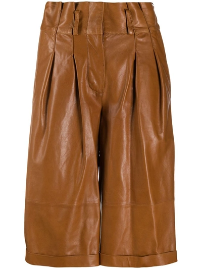 Shop Arma Pleated Lambskin Shorts In Brown