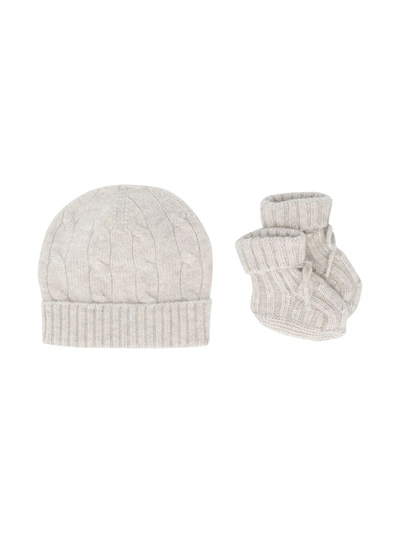 Shop Ralph Lauren Chunky Knitted Beanie Set In Grey