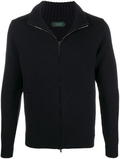 Shop Zanone Zipped Wool Jumper In Blue