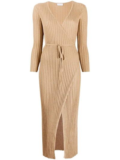 Shop Antonella Rizza Ribbed-knit Wrap Dress In Neutrals