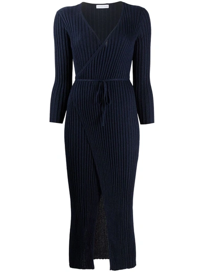 Shop Antonella Rizza Ribbed-knit Wrap Dress In Blue