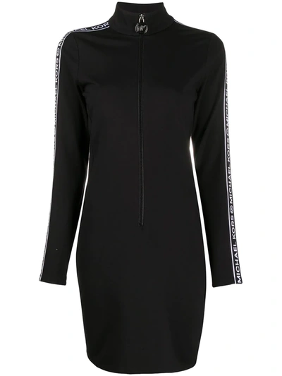 Shop Michael Michael Kors Logo-tape Mini Dress In Black