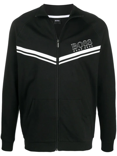 Shop Hugo Boss Logo-print Zip Jacket In Black