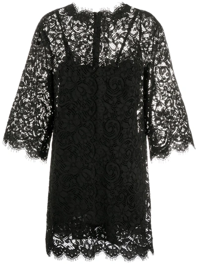 Shop Dolce & Gabbana Box Pleat Lace Dress In Black