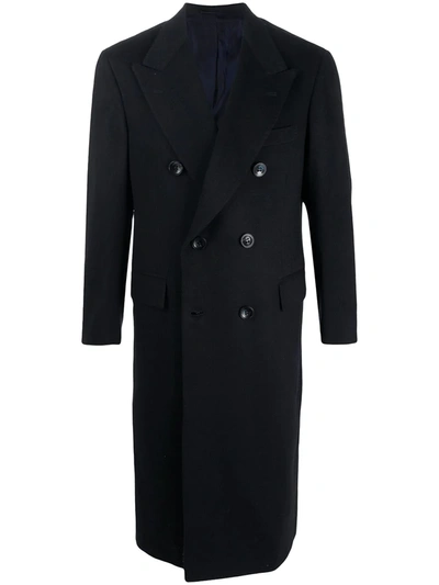 Shop Kiton Double Breasted Cashmere Coat In Blue